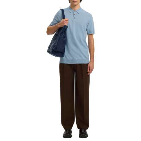 Polo en coton bleu uni avec une coupe droite et un col boutonné - Image 6
