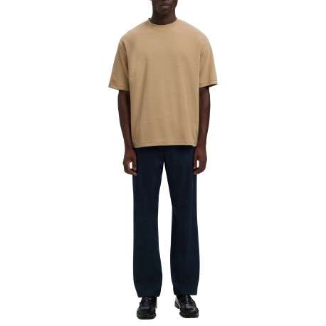 T-shirt beige uni coupe ample avec un col rond et des manches courtes - Image 3