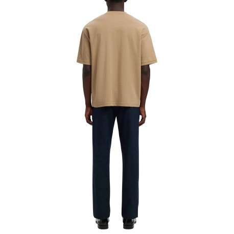 T-shirt beige uni coupe ample avec un col rond et des manches courtes - Image 4