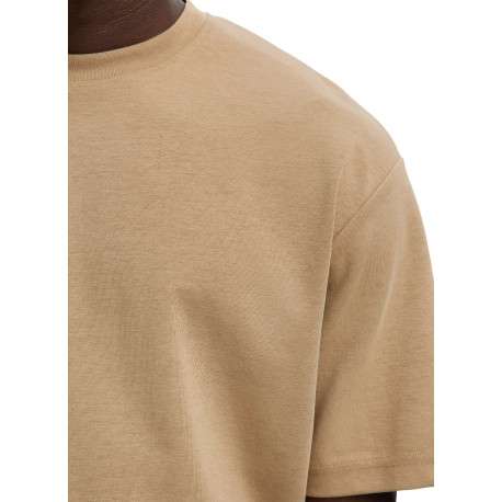 T-shirt beige uni coupe ample avec un col rond et des manches courtes - Image 5