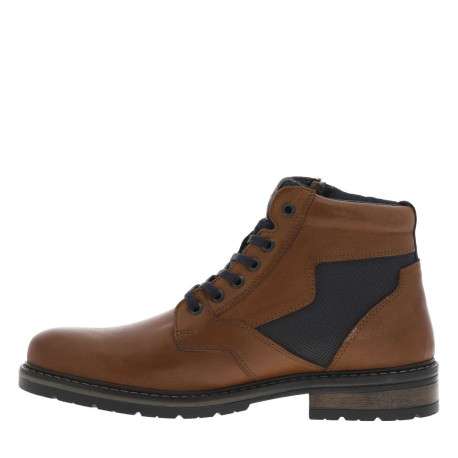 Bottines en cuir cognac à talon décroché bas avec des lacets plats et un zip - Image 10