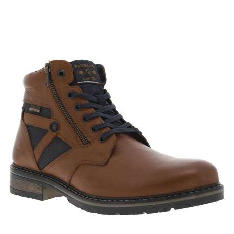 Bottines en cuir cognac à talon décroché bas avec des lacets plats et un zip - Image 11