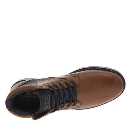 Bottines en cuir cognac à talon décroché bas avec des lacets plats et un zip - Image 12