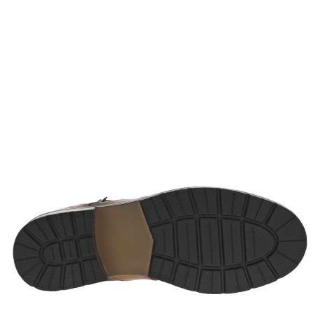 Bottines en cuir cognac à talon décroché bas avec des lacets plats et un zip - Image 13