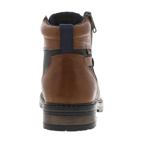Bottines en cuir cognac à talon décroché bas avec des lacets plats et un zip - Image 14