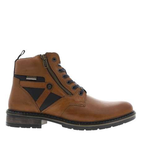 Bottines en cuir cognac à talon décroché bas avec des lacets plats et un zip - Image 2