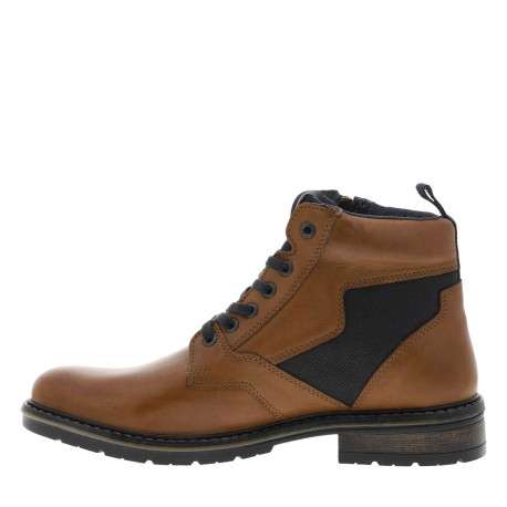 Bottines en cuir cognac à talon décroché bas avec des lacets plats et un zip - Image 3