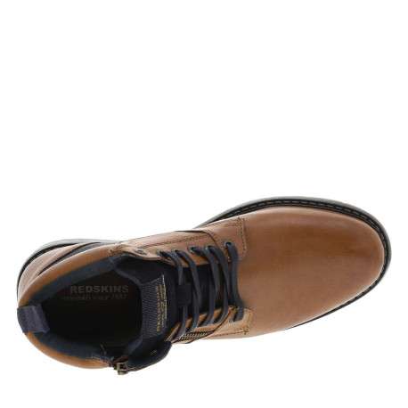 Bottines en cuir cognac à talon décroché bas avec des lacets plats et un zip - Image 5