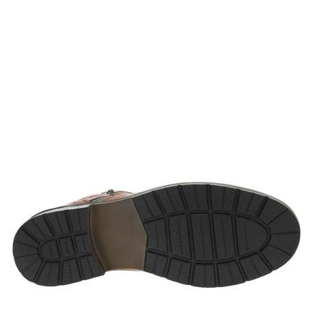Bottines en cuir cognac à talon décroché bas avec des lacets plats et un zip - Image 6