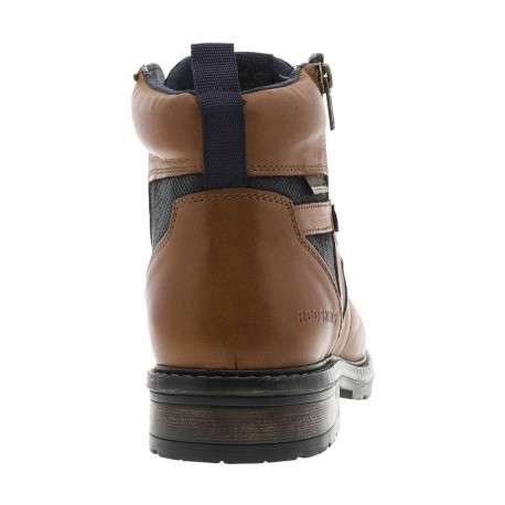 Bottines en cuir cognac à talon décroché bas avec des lacets plats et un zip - Image 7