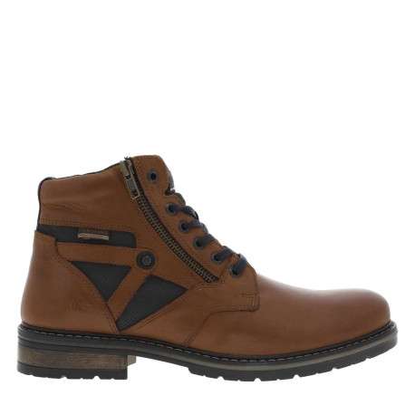 Bottines en cuir cognac à talon décroché bas avec des lacets plats et un zip - Image 9