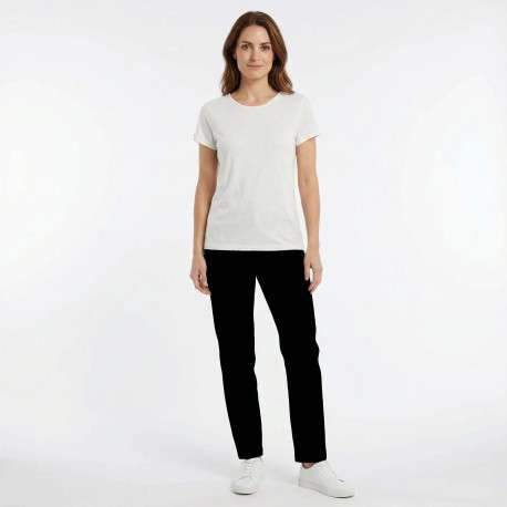 T-shirt Elva blanc uni pourvu de manches courtes et d'un col rond - Image 2