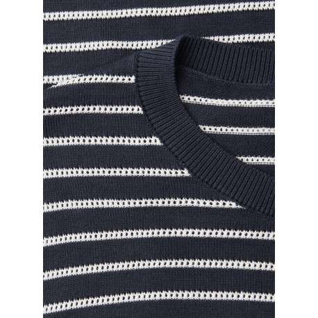 Pull marine à rayures pourvu de manches courtes et d'une coupe droite - Image 2