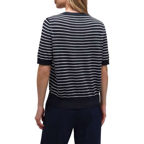 Pull marine à rayures pourvu de manches courtes et d'une coupe droite - Image 4