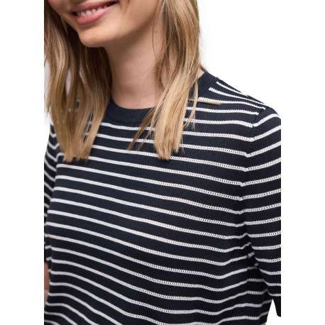 Pull marine à rayures pourvu de manches courtes et d'une coupe droite - Image 6