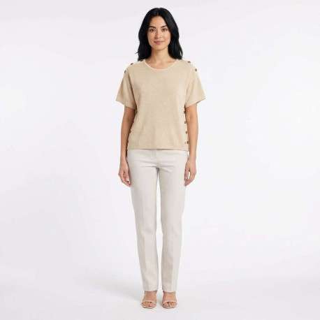 Pull Mau beige uni pourvu d'une coupe droite et de manches courtes - Image 2