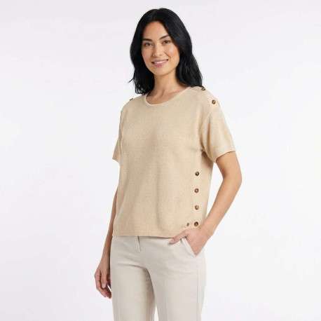 Pull Mau beige uni pourvu d'une coupe droite et de manches courtes - Image 3