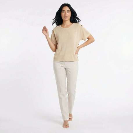Pull Mau beige uni pourvu d'une coupe droite et de manches courtes - Image 4