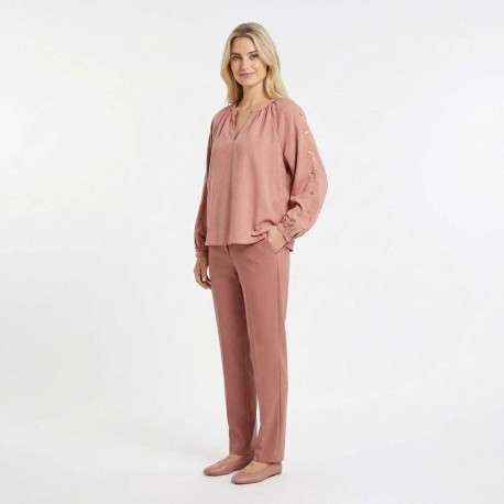 Blouse Bonnie rose unie pourvue de manches longues et d'un col tunisien - Image 3