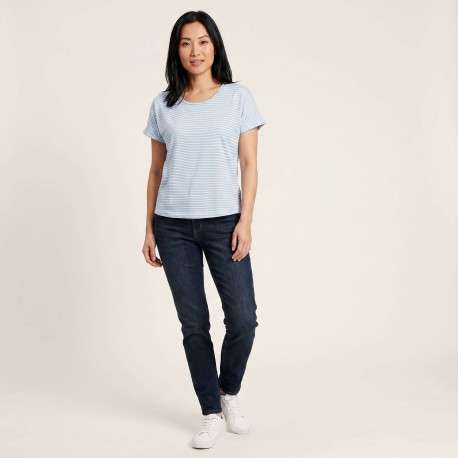 T-shirt bleu à coupe droite pourvu d'un col rond et de manches courtes - Image 3