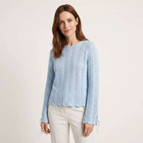 Pull en coton ciel uni pourvu d'une coupe évasée et de manches longues - Image 4
