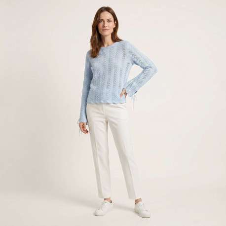 Pull en coton ciel uni pourvu d'une coupe évasée et de manches longues - Image 5