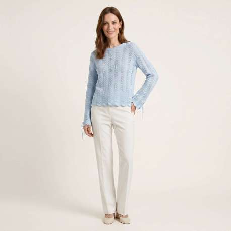 Pull en coton ciel uni pourvu d'une coupe évasée et de manches longues - Image 6