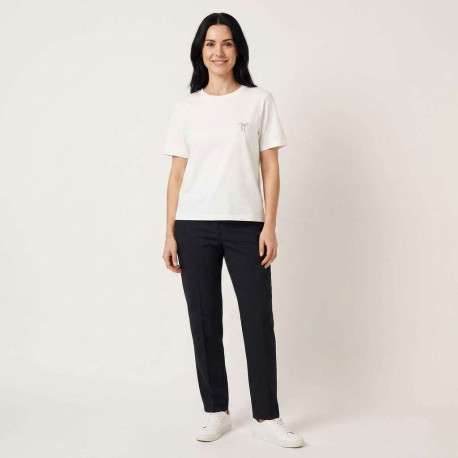 T-shirt en coton blanc uni pourvu d'un col rond et d'une coupe droite - Image 4