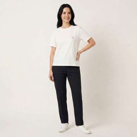 T-shirt en coton blanc uni pourvu d'un col rond et d'une coupe droite - Image 6