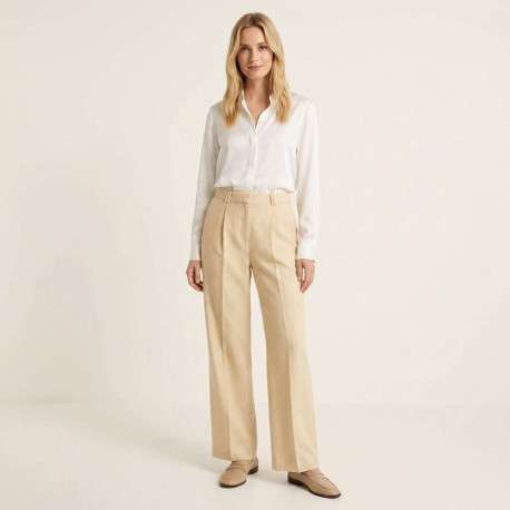 Pantalon chino jaune uni pourvu d'une coupe bootcut et d'une taille haute - Image 4