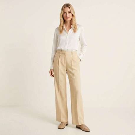 Pantalon chino jaune uni pourvu d'une coupe bootcut et d'une taille haute - Image 5