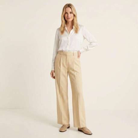 Pantalon chino jaune uni pourvu d'une coupe bootcut et d'une taille haute - Image 6