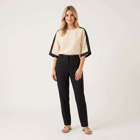 Top en lin beige uni pourvu d'une coupe droite et de manches longues - Image 4