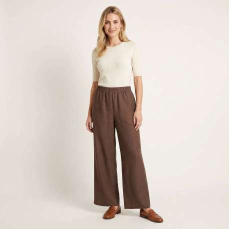 Pantalon chino chocolat uni pourvu d'une coupe large et d'une taille haute - Image 4