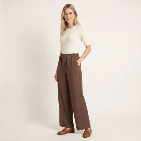 Pantalon chino chocolat uni pourvu d'une coupe large et d'une taille haute - Image 5