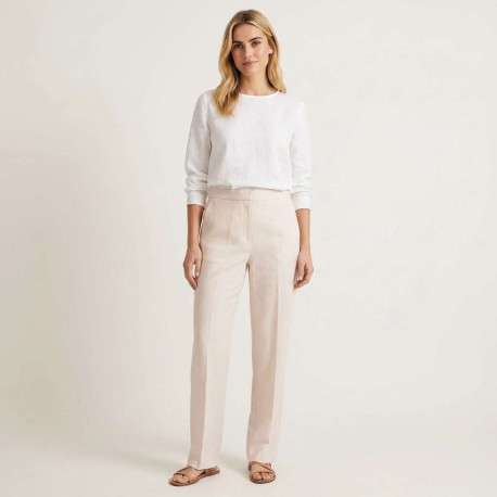 Pantalon chino en lin beige uni pourvu d'une taille intermédiaire - Image 4