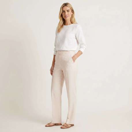 Pantalon chino en lin beige uni pourvu d'une taille intermédiaire - Image 5