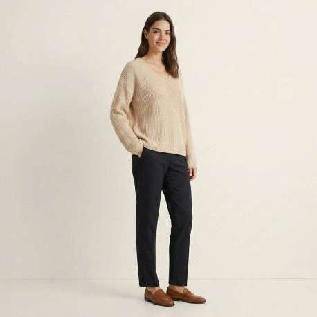 Pull beige uni pourvu d'une coupe droite et de manches longues - Image 5