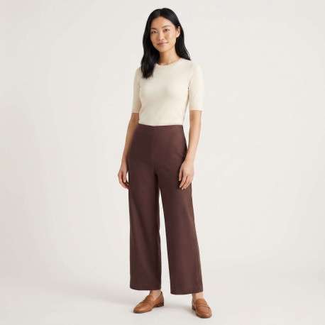 Pantalon chocolat uni pourvu d'une coupe droite et d'une taile haute - Image 4