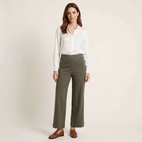Pantalon kaki uni pourvu d'une coupe droite et d'une taile haute - Image 4