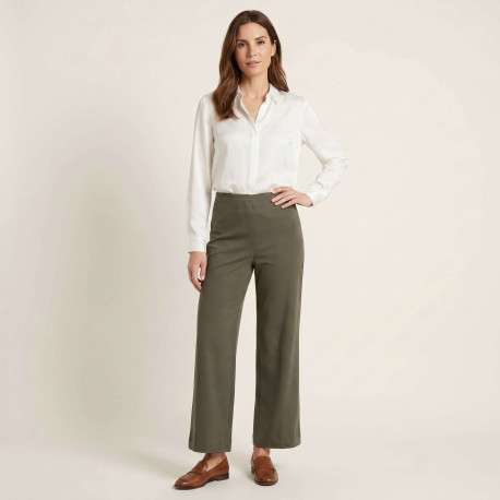 Pantalon kaki uni pourvu d'une coupe droite et d'une taile haute - Image 5