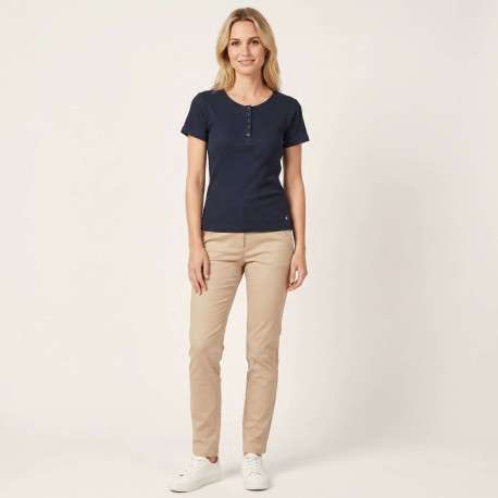 T-shirt marine uni pourvu d'une coupe ajustée et des manches courtes - Image 4
