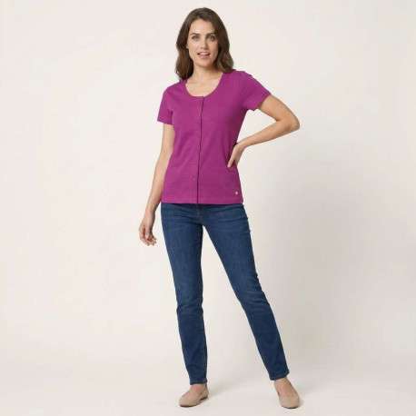 T-shirt en coton fuchsia uni pourvu d'un col rond de manches courtes - Image 6