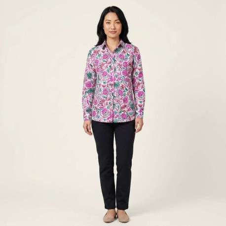 Chemisier en coton fuchsia floral pourvu d'une coupe droite - Image 4