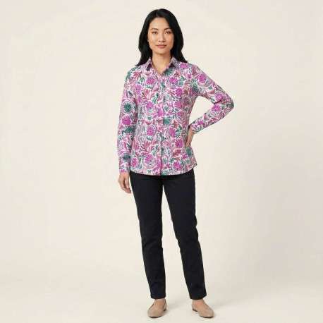 Chemisier en coton fuchsia floral pourvu d'une coupe droite - Image 6
