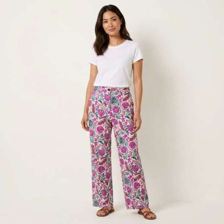Pantalon chino en coton fuchsia floral pourvue d'une coupe large - Image 4