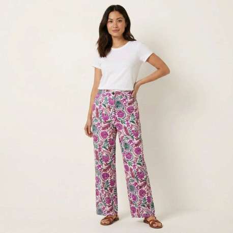 Pantalon chino en coton fuchsia floral pourvue d'une coupe large - Image 5