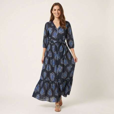 Robe longue en coton marine imprimée pourvue d'une coupe large - Image 6