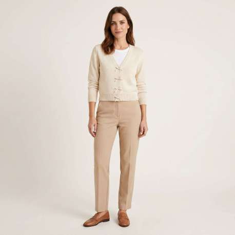 Gilet beige uni avec une coupe droite et des manches longues - Image 4