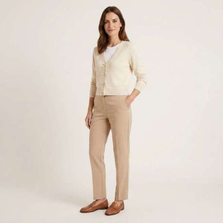 Gilet beige uni avec une coupe droite et des manches longues - Image 5